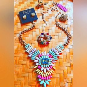 Vintage & Designer Jewelry Lot of 6 Goldtone and Multicolor, Betsey Johnson etc.